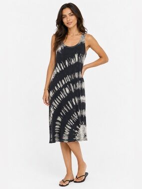 RD Style Black & Gray Tie-Dye Tank Midi Dress | Size Large (s-m fit)